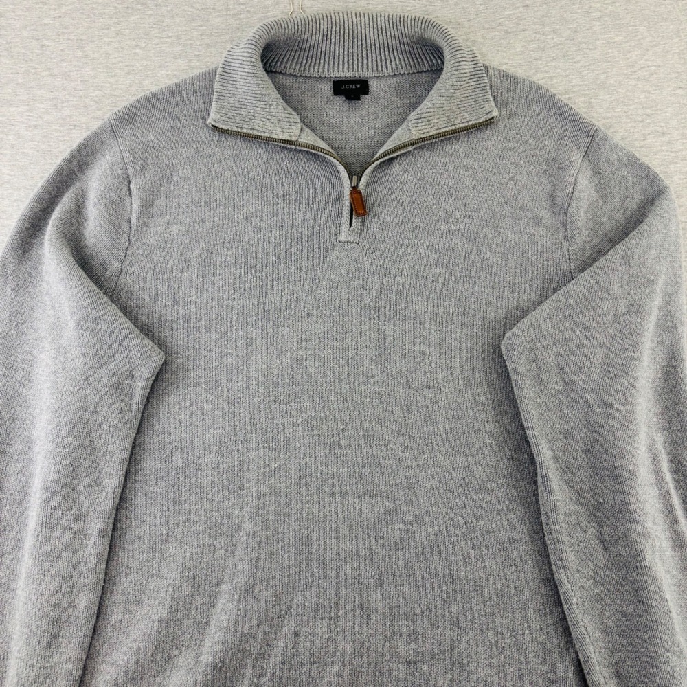 J.Crew Mens Grey Cotton Cashmere Quarter Zip Pullover Sweater Size Large - Picture 3 of 9